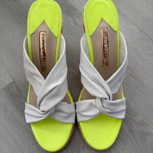 SOPHIA WEBSTER WHITE LEATHER & MULTICOLOR WEDGE ESPADRILLES